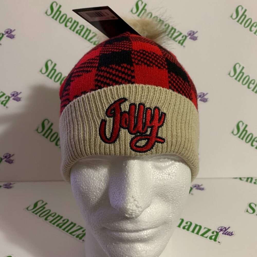 Ugly Christmas Hat Top Drawer Beanie Jolly Cuffed Knit Buffalo Plaid Cap OSFM